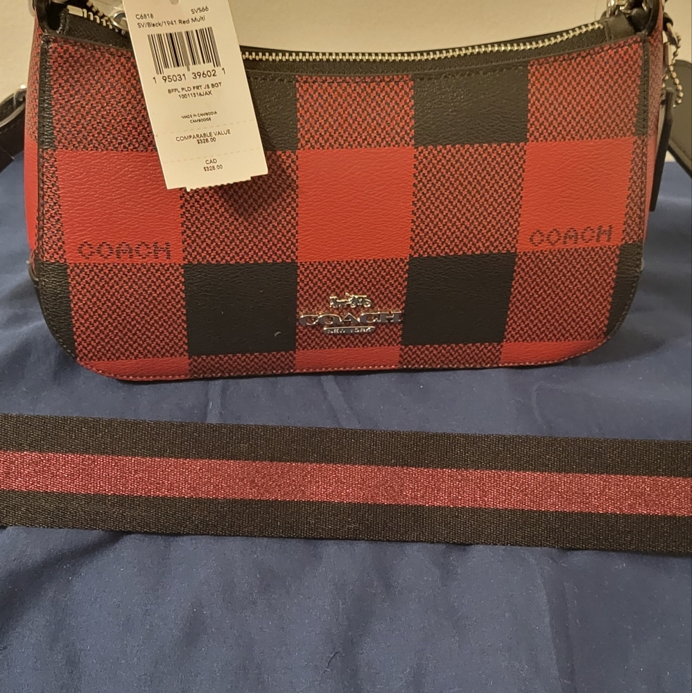 Beautiful Red & Black Checker Coach  shoulder bag